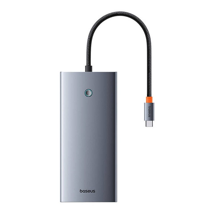 Хъб 13 в 1, Baseus, Алуминиева сплав, 2x HDMI / DP / VGA / 2 x USB-C / 3 x USB-A / RJ45 / Аудио порт 3,5 mm, Сив
