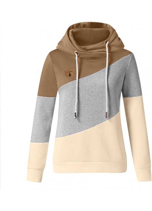 Cozevdent kapucnis női pulóver, pamut, barna/szürke