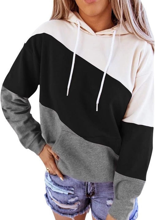 Cozevdnt kapucnis női pulóver, pamut, fekete/szürke