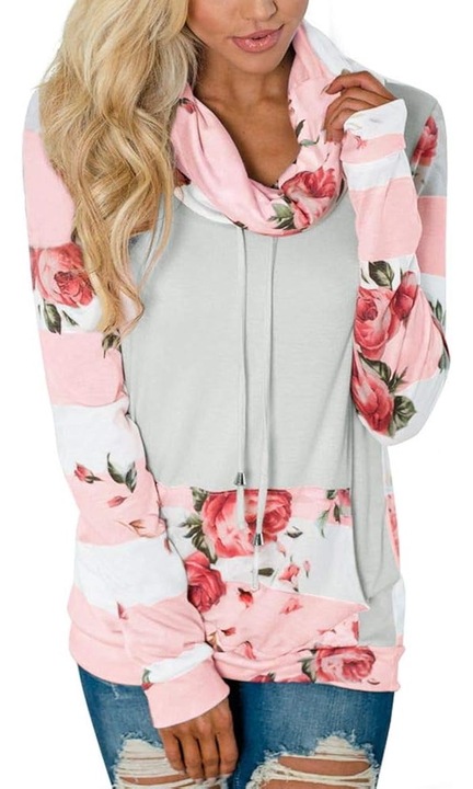 Virágmintás kapucnis Cozevdent, pamut, rózsaszín/szürke