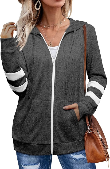 Cozevdnt Zip Up kapucnis kapucnis, poliészter/rayon, sötétszürke