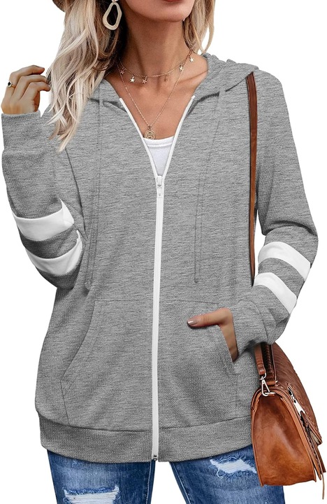 Cozevdnt Zip Up kapucnis kapucnis, poliészter/selyem, szürke