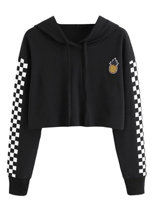 Cozevdnt Crop Tops kapucnis, pamut, fekete