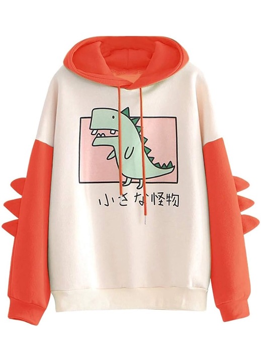 Cozevdnt dinoszaurusz modell kapucnis pulóver, pamut, fehér/piros