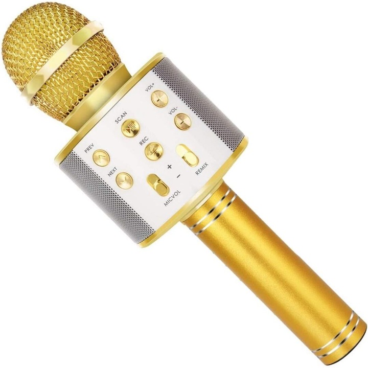 Комплект Bluetooth микрофон с високоговорител и LED, Zeaicos, златист