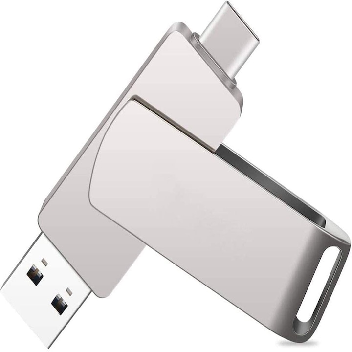 USB 3.0 памет, Longziming, 64GB, сребриста, издръжлива конструкция, съвместимост с USB-C
