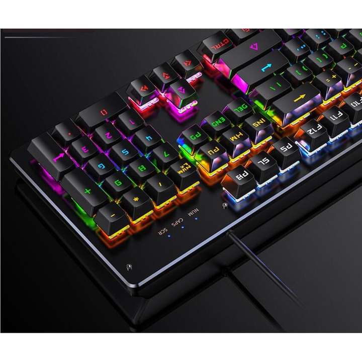 Mechanikus gamer billentyűzet és egér, 104 billentyű, világítás, fekete