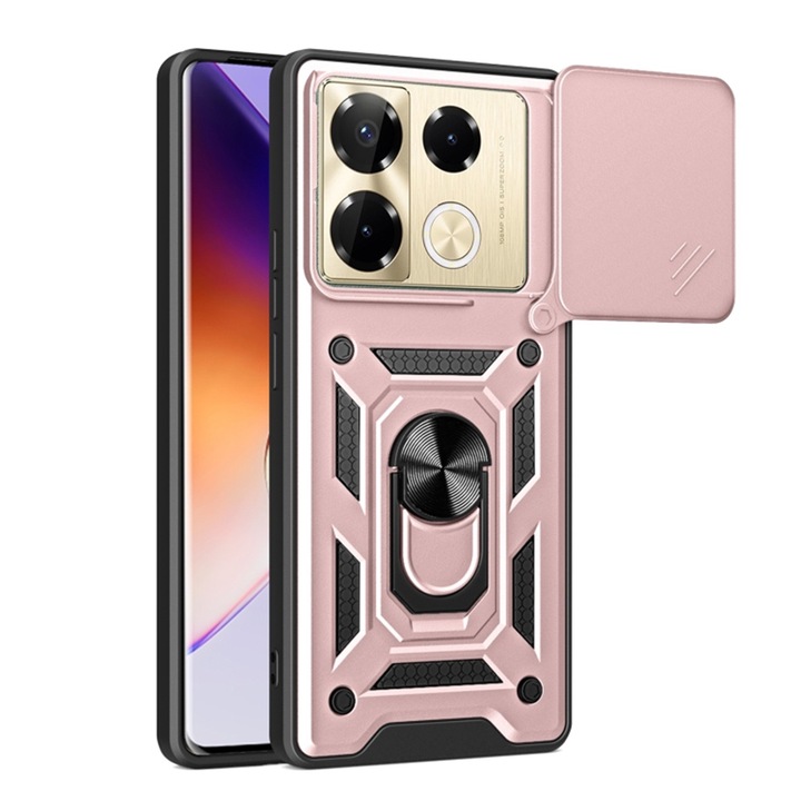Кейс за infinix note 40 pro 4g, slide and snap, camshield, розово злато