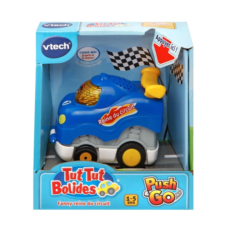 Vtech Tut Tut Bolides *499053-А Push & Go Babakocsi , 3 dal és 10 dallam, 1-5 év, 10 cm, kék, francia