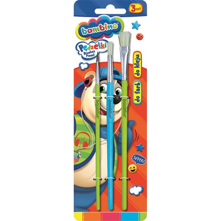 Set 3 pensule pentru acuarele si lipici, Bambino, 4/8/16cm