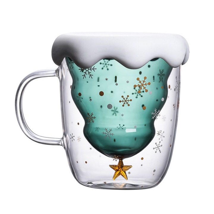 Cana de Craciun cu capac din silicon, sticla borosilicata, 300ml, design unic