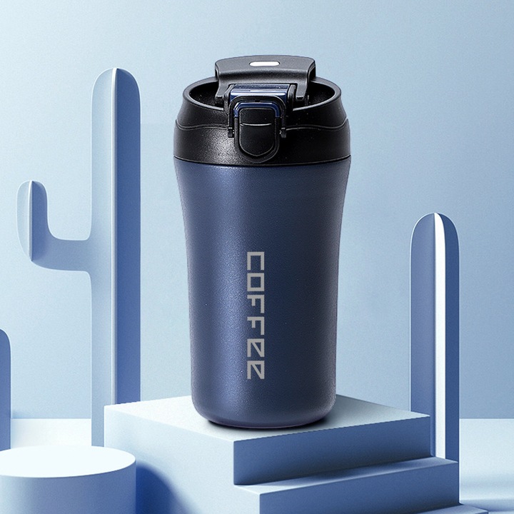 Termos HERUSI cu pahar, inox, gura larga cu capac filetat, 500ml, rezistent la stropire