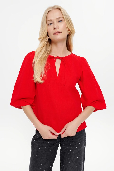 GreenPoint, Bluza de bumbac cu maneci medii, Rosu, 34