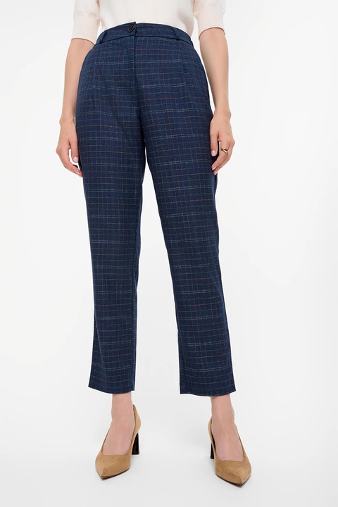 GreenPoint, Pantaloni crop chino cu model in carouri, Bleumarin