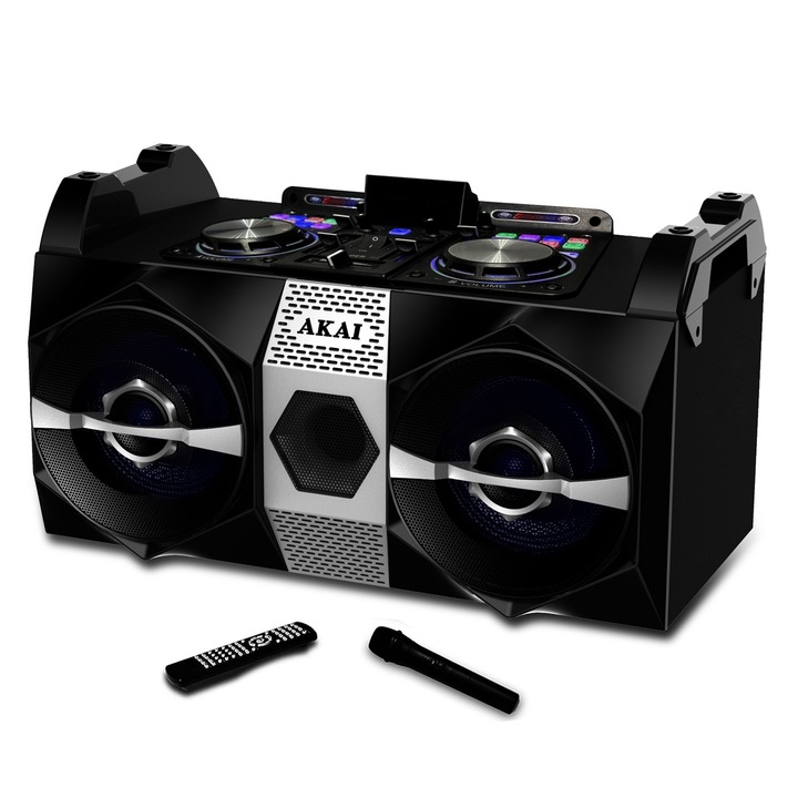 Boxa Activa Portabila Akai DJ-S1HB, 120W, Bluetooth, Microfon, Negru