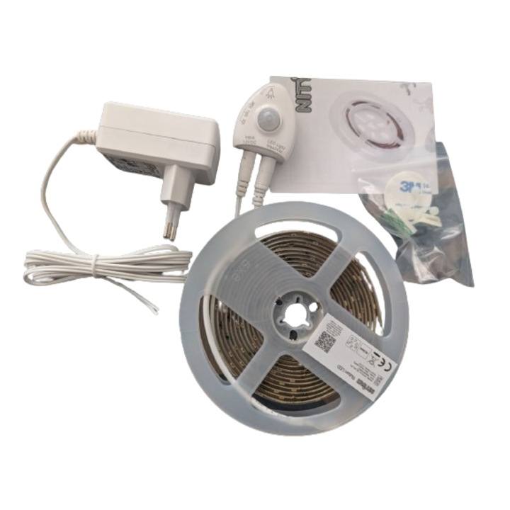 Banda LED NITYAM 3M, senzor de miscare, impermeabil IP44, 4000K