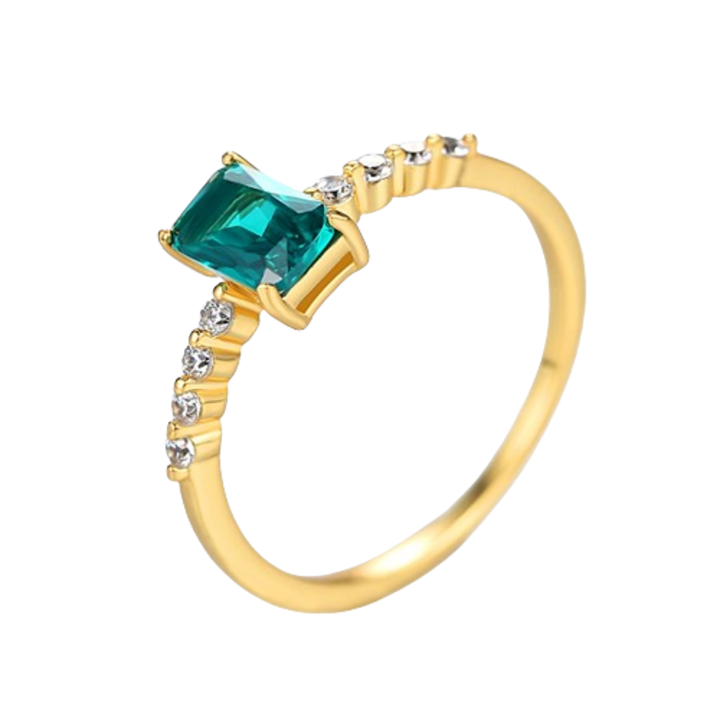 Inel din Argint cu Smarald verde si Cristale Zirconiu, placat cu Aur, Audra Diamonds, Dama, Marimea 6