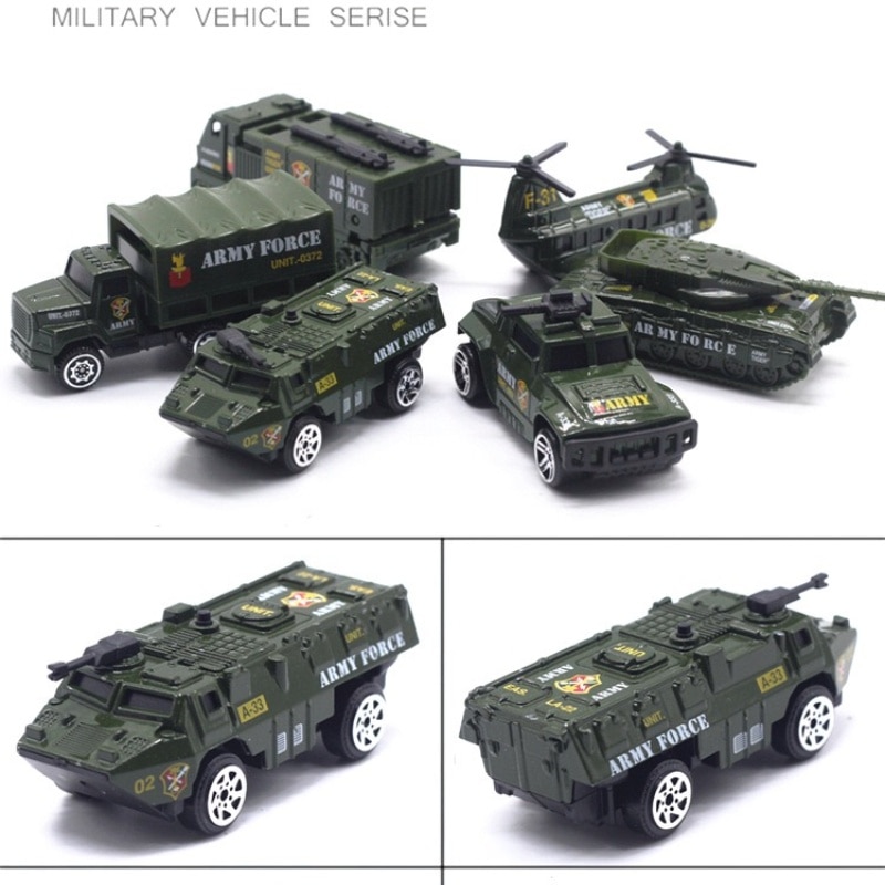 6 Masini de Jucarie Militare pentru Copii, 1:64 Scale din Aliaj