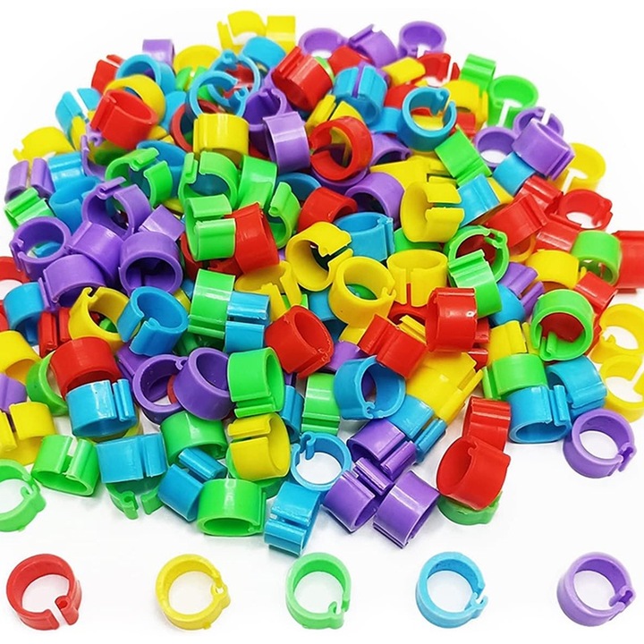 Set 200 de inele pentru picioare pasari, Rqiurpn, 8 mm, Plastic, Multicolor