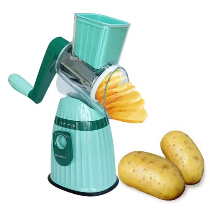 Razatoare multifunctionala 3 in 1, coshop®, manuala, 3 Lame rotative din inox, pentru fructe, legume, carne, branzeturi, lame inox, verde