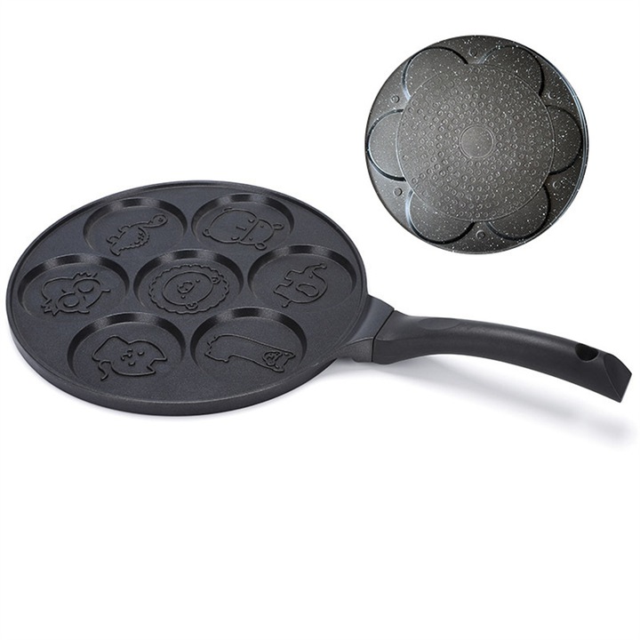 Тиган за палачинки, 7 формички на животни, алуминий, незалепващо покритие, 27 см