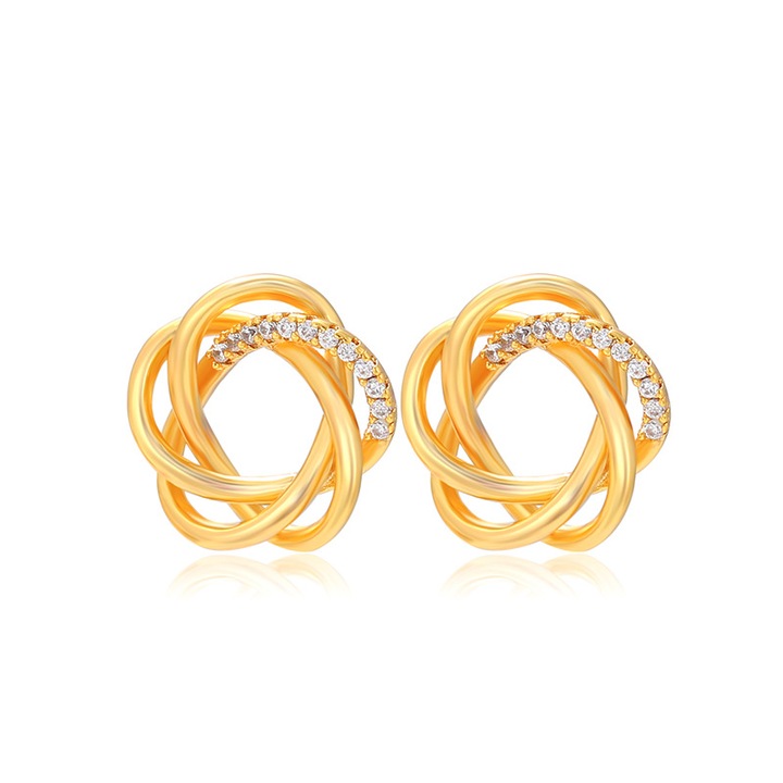 Női fülbevaló, HYTIREBY, lépcsőzetes kivitel, cirkon berakás, arany, világos
