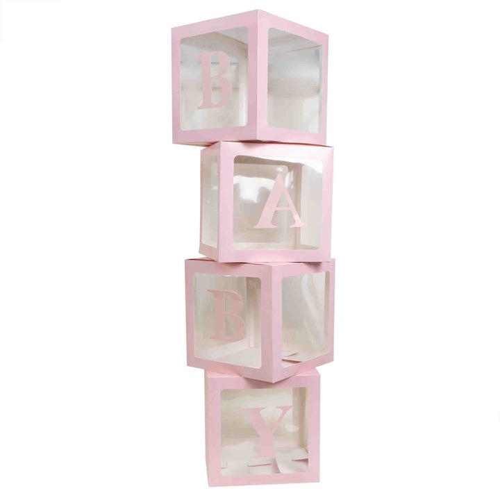 Set 4 cutii din carton, model Baby, culoare roz, 30x30 cm, B.S.P. / SL1143_1