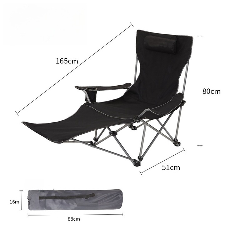 Къмпинг стол с поставка за крачета VirtuFit, Сгъваем, Черен