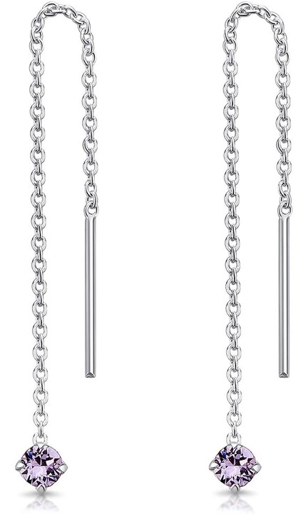 Hosszú fülbevaló cirkónium medállal, ezüst lánccal, nikkelmentes, tarka