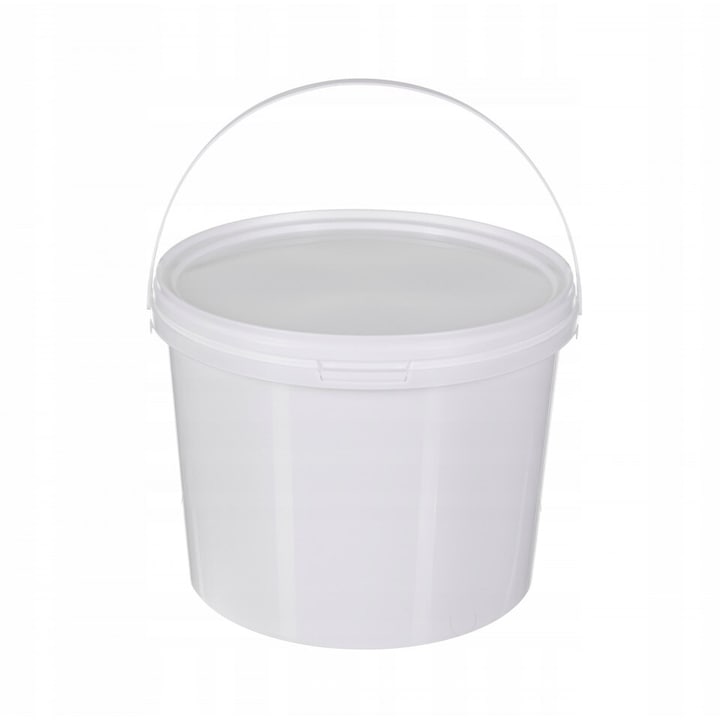 Galeata rotunda din plastic alb cu capac clipsabil si toarta - 10 litri