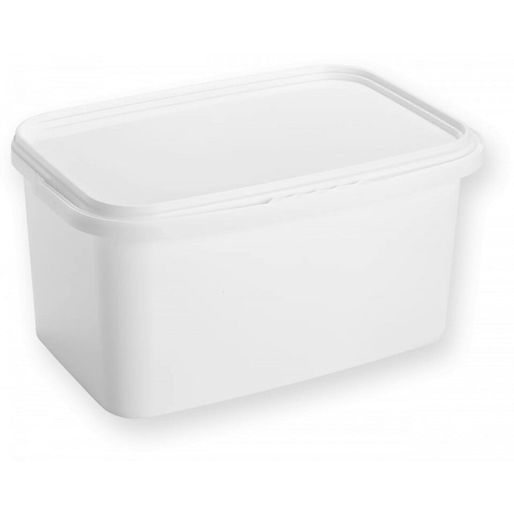 Galeata dreptunghiulara din plastic alb cu capac clipsabil si toarta - 10 litri