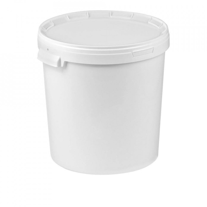 Galeata rotunda din plastic alb cu capac clipsabil si manere - 33 litri