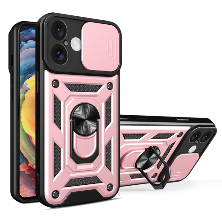 Husa pentru iPhone 16 Plus cu protectie camera, Accesorio CamShield, Rose Gold