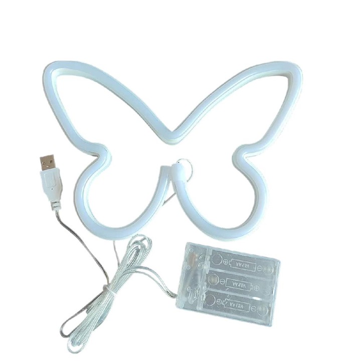 Lampa decorativa in forma de fluture, 5 V, ABS & Silicon, LED, Alimentare USB/baterii, Buton On/Off, 22.6 x 15.4 cm, Multicolor