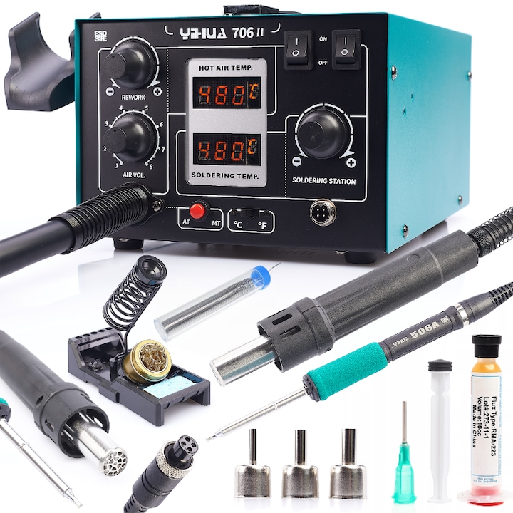 Професионална станция за запояване, TECHREBAL Yihua 706 II 2 в 1 Hot-Air + T12, 670W