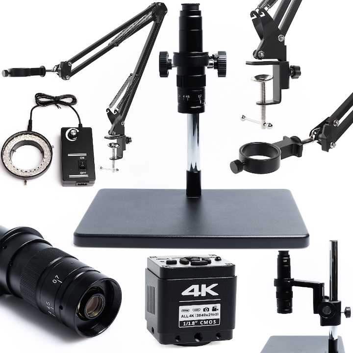 TECHREBAL 10A Solo цифров микроскоп, 56x LED регулируемо осветление, 50 mm рамо, "Black PRO 4K" камера