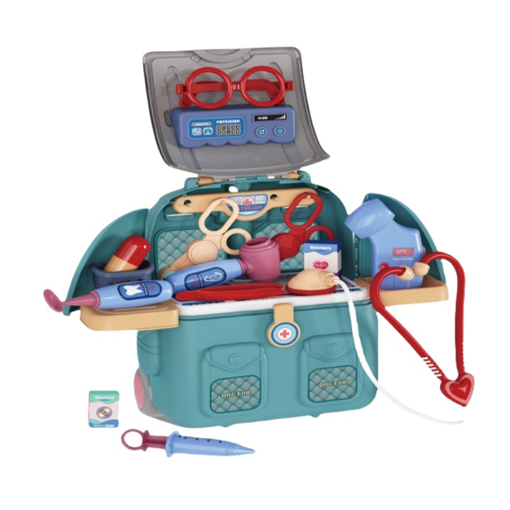 Set joaca doctor VIDVIE, 22 piese, valiza cu role, multicolor