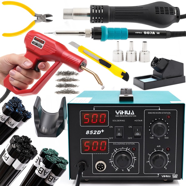 Станция за запояване 2 в 1, TECHREBAL Yihua 852D+, 740W, 100-480°C, многоцветна