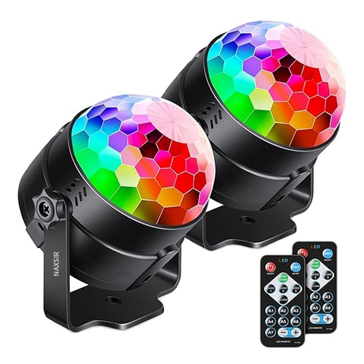 Set 2 Lampa de veghe copii Tip Proiector, NAXSIR, cu telecomanda, RGB, LED rotativ, reglare 360, Negru