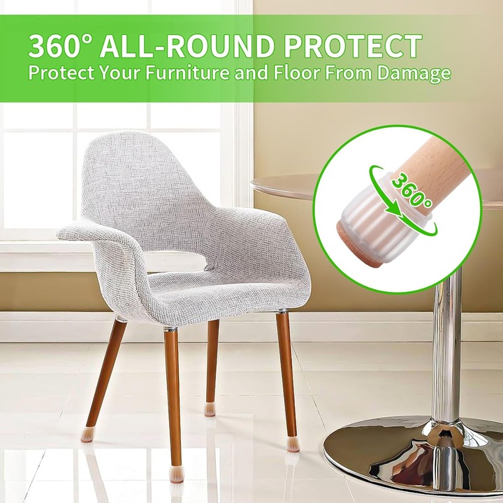 Set 32 protectii picioare mobila, scaun, silicon, anti-zgarieturi, anti-zgomot, 26 - 33 mm, Reutilizabile, Transparente