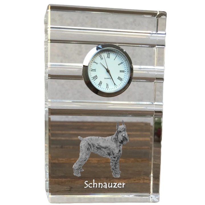 Ceas de masa personalizat Art-Dog Schnauzer I, cristal optic, 14x8,6x2,4 cm