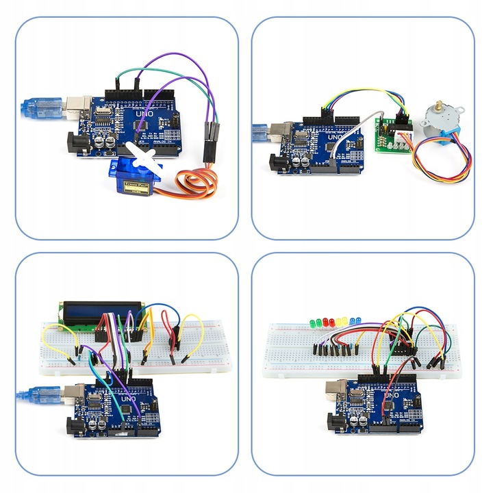 Стартов комплект Arduino UNO R3, образователен, развойна платка, серво мотор SG90, дисплей LCD1602A, многоцветен