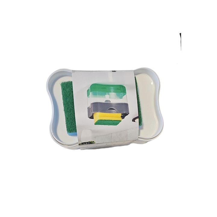 Dozator detergent lichid Mr.Boss, 140x95x110 mm, burete inclus, transparent si capac alb