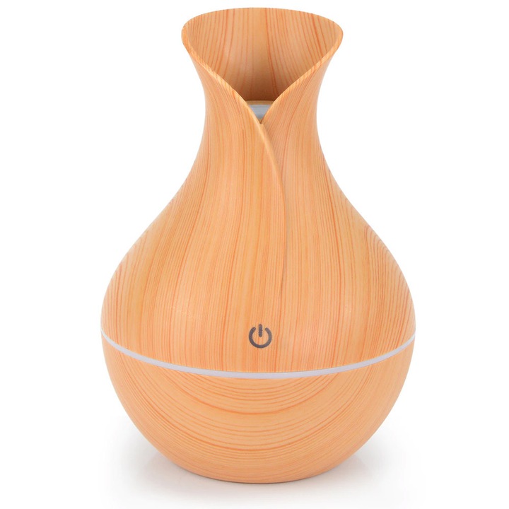 Umidificator cu ultrasunete Sternhoff, 130ml, aromaterapie si difuzor arome, iluminare LED RGB, silentios, oprire automata, design vaza lemn deschis, pentru casa, birou, dormitor, camera copii, lumina de noapte, filtru inclus