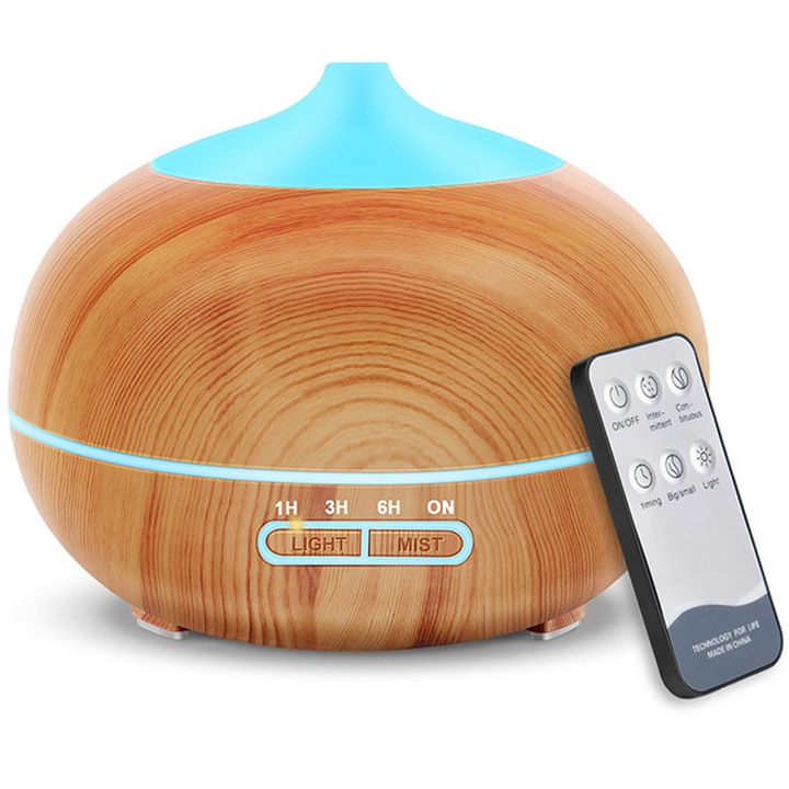 Umidificator Ultrasunete Sternhoff Profesional, Aromaterapie LED RGB, Capacitate 550ml, Silentios, Auto-Oprire, Ideal pentru Casa, Birou, Camera Copiilor, Design Lemn Deschis, Cu Telecomanda si Lumina de Noapte