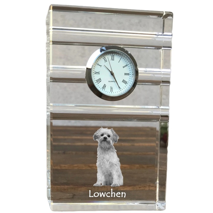 Ceas de masa personalizat Art-Dog, cristal optic, gravura animal, 14x8.6x2.4cm