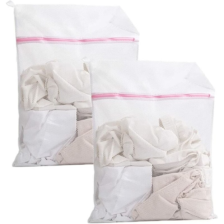 Set de 2 plase de rufe pentru masina de spalat, saci de rufe durabili cu fermoar, plasa de calatorie (30x40cm)