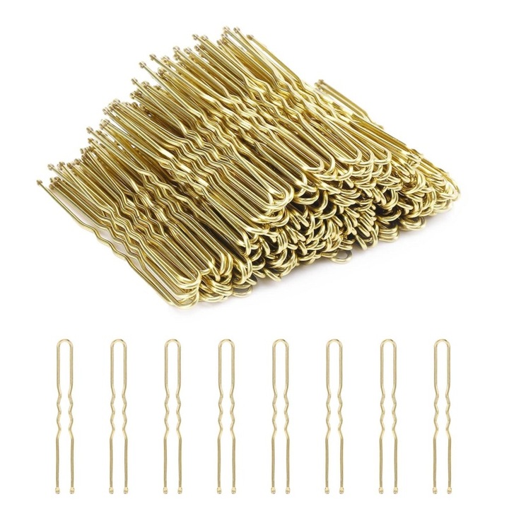 Set 100 agrafe de par forma U, auriu, cu cutie de depozitare, 6cm