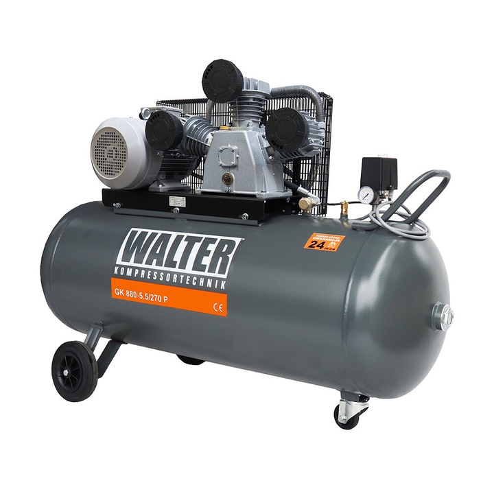 Бутален компресор WALTER WK 900-7.5/270, 10 bar, 5.5 kW, 270 литра, 1620x490x1100 mm