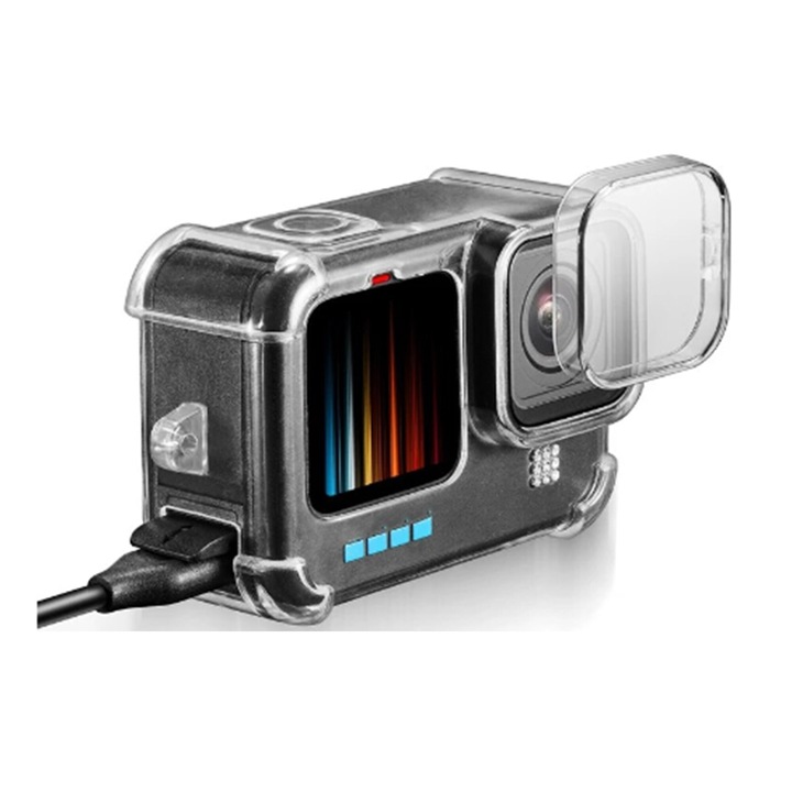Защитен калъф за камера + защитно покритие от силикон/пластмаса за Gopro Hero 9 Hero 10 Hero 11 Hero 12, прозрачен